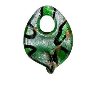 Vintage 90s Handblown Hippie Green and Black Glass Pendant